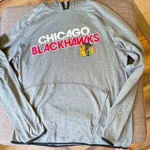 Reebok Chicago Blackhawks Center Ice PlayDry Gray Hoodie Mens Large 113FA 12